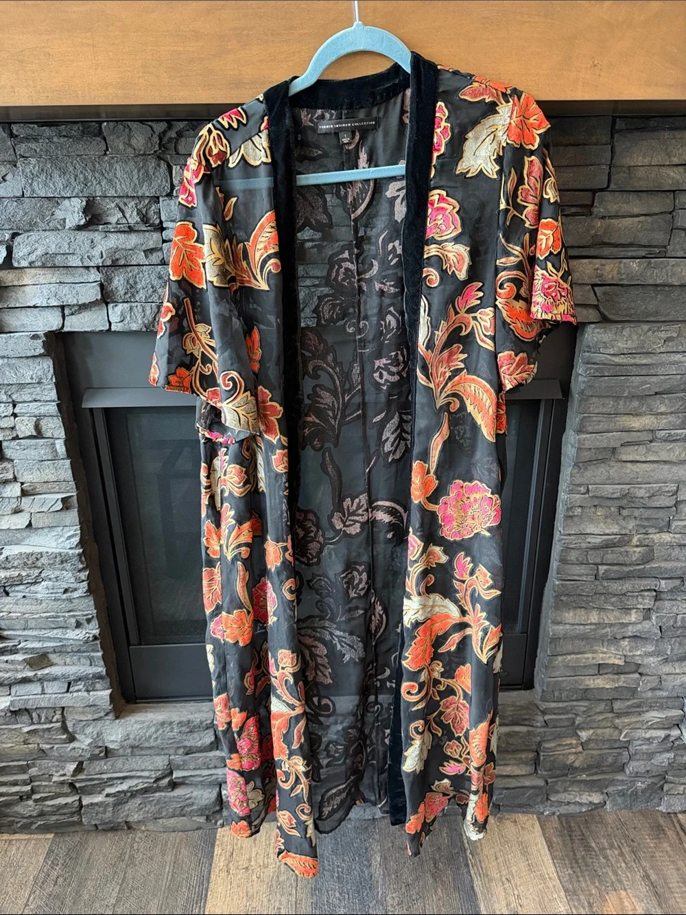torrid Black Floral Duster with Orange & Pink Accents - Picture 2 of 6
